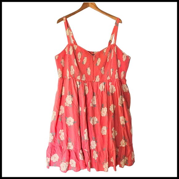 Torrid Coral Peach Floral Mini Challis Smocked Skater Dress Plus Size 4X - Picture 2 of 15